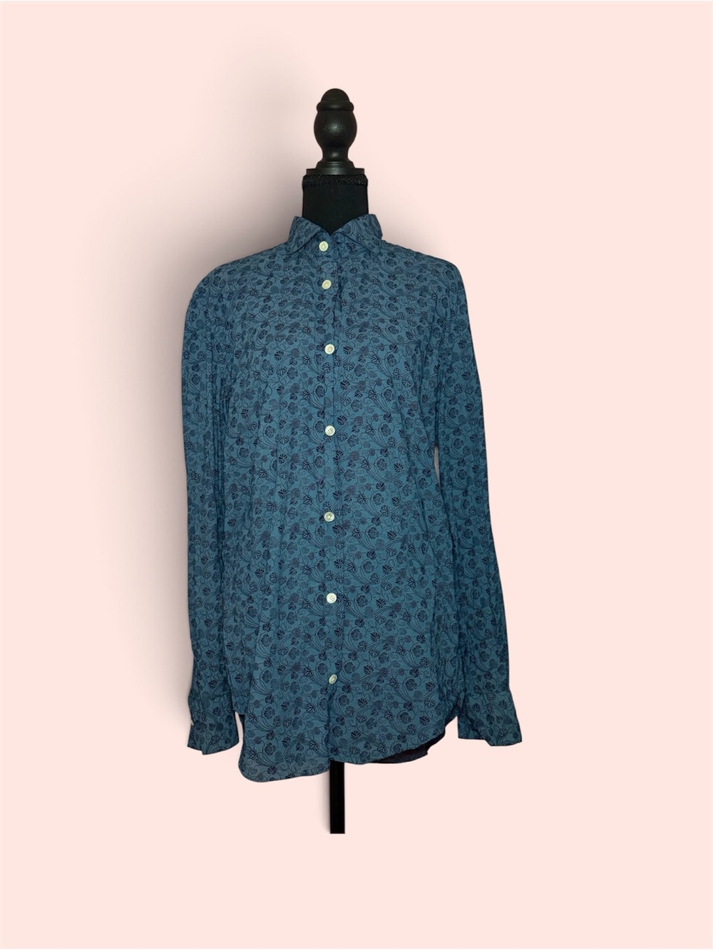 Eleventy Navy Blue Floral Button-Down Shirt